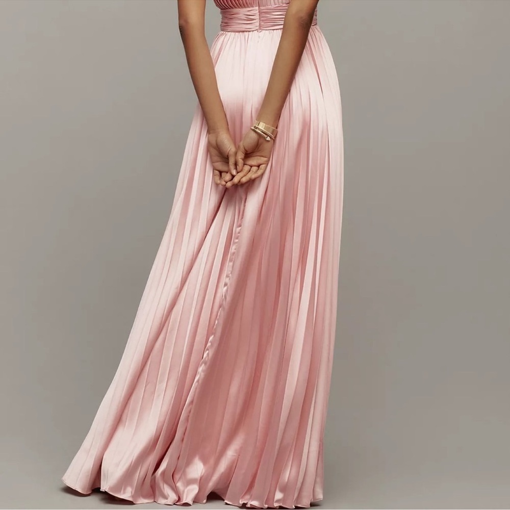 ANTHROPOLOGIE Mac Duggal Pink Pleated Satin Halter Maxi Dress Gown 8 NWT Formal - Picture 6 of 12